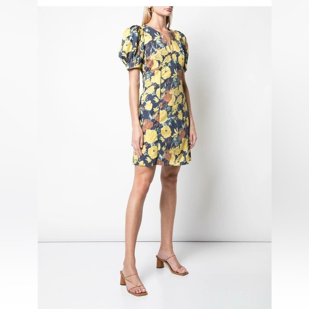 SEA New York Sz 4 Ella Yellow Cotton Floral Puff Sleeve Mini Dress Orig $345